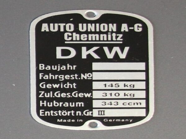 Typenschild DKW Chemnitz