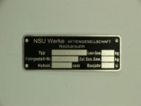 Typenschild NSU Werke NECKARSULM