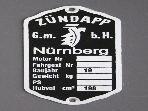 Zündapp Werke Nürnberg Typenschild, Baujahr 19...